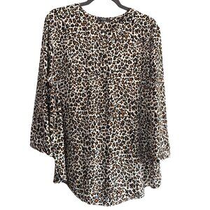 NYDJ Leopard Print Button Down Blouse Xl Professional Workwear Shirt